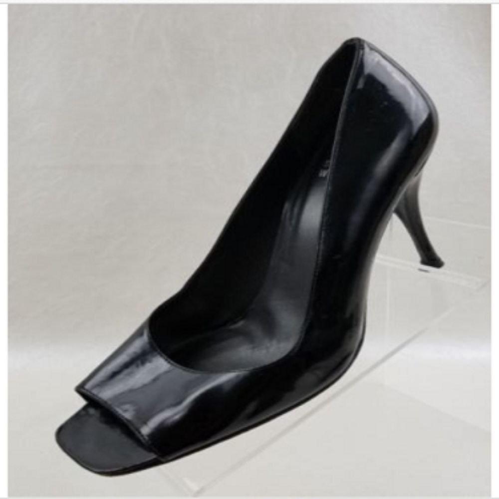 Stuart Weitzman Black Leather Open Toe Heels 8.5M